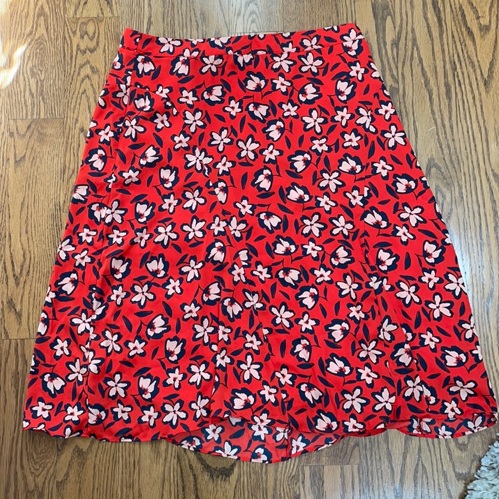 Red Floral Midi Skirt - Who What Wear